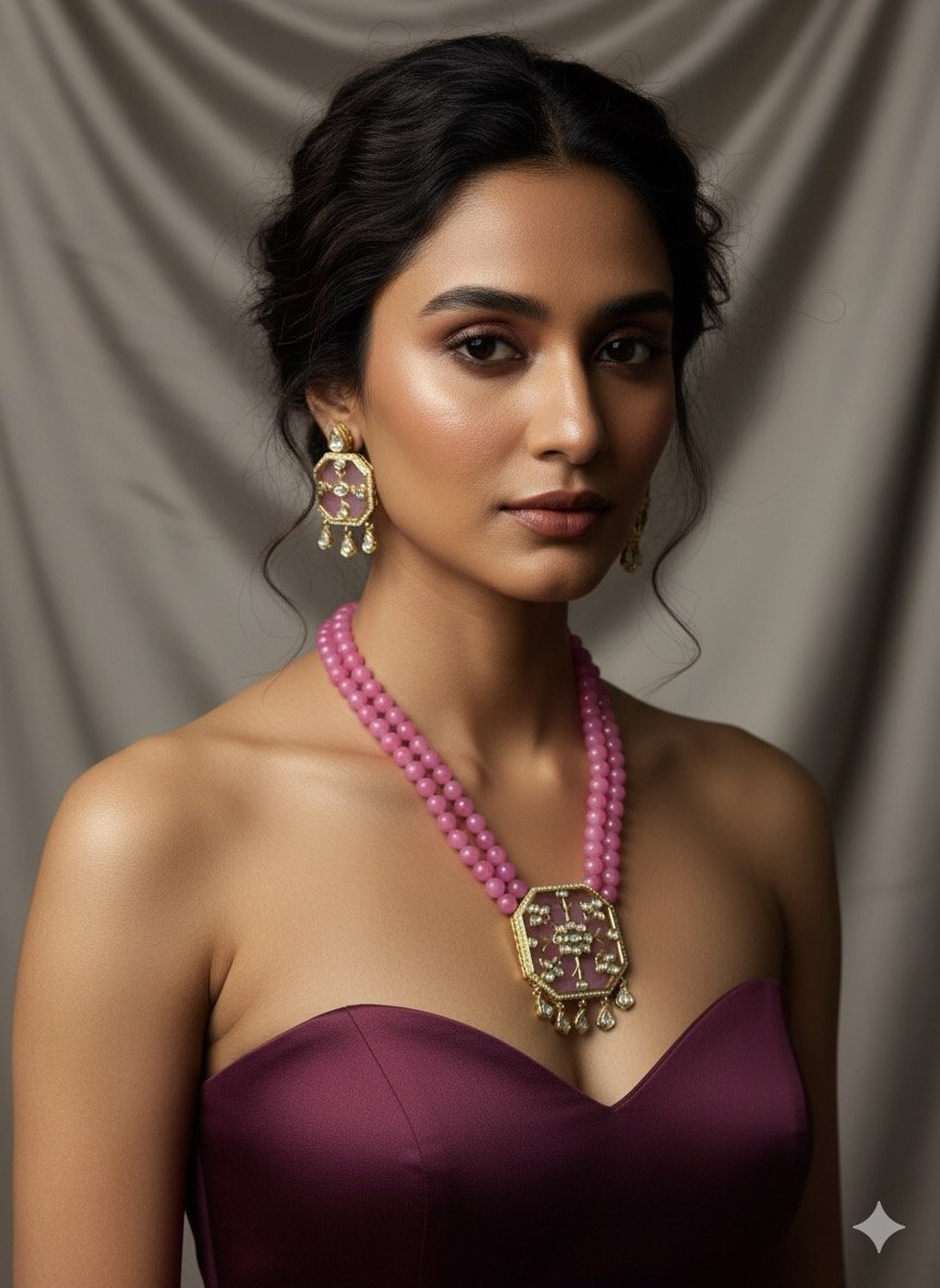 Elegant Pink Beaded Jewelry Set