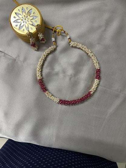 Elegant Onex Pearl and Red Beaded Jewelry Set