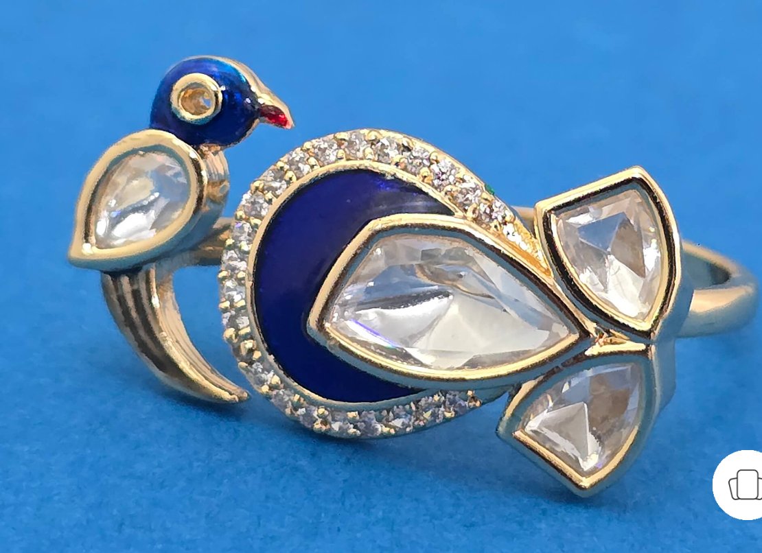 Peacock Design Kundan and American Diamond Ring