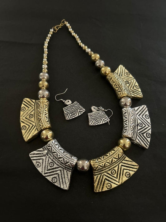 Oxidized Silver and Gold-Tone Tribal Jewelry Set