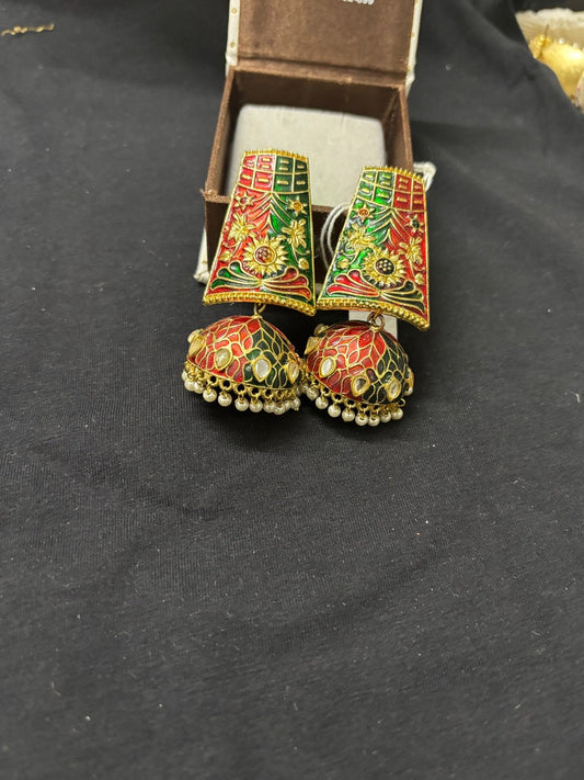 Vibrant Meenakari Jhumka Earrings