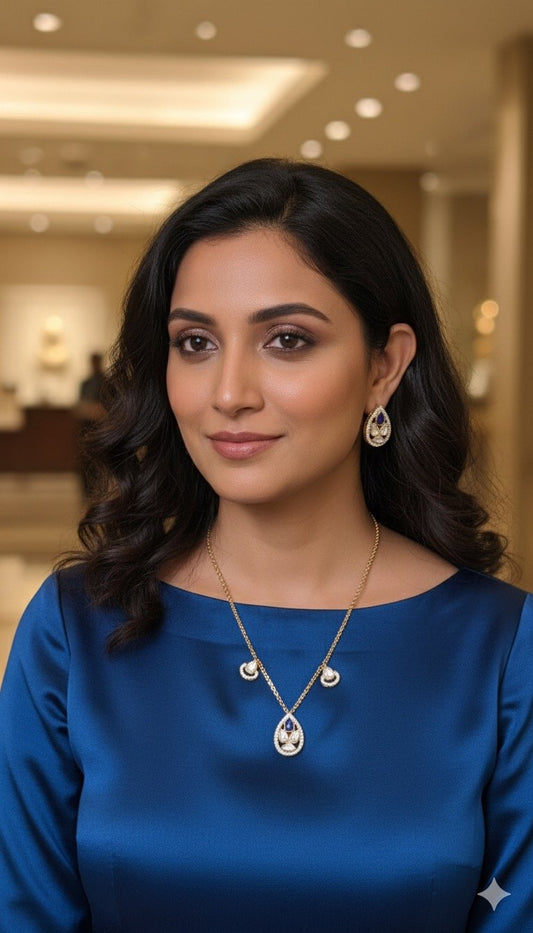 Moissanite Pendant Set with Blue Stone