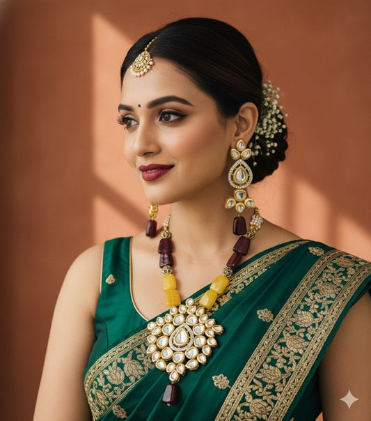 Elegant Kundan Jewelry Set with Earrings