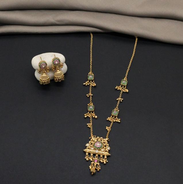 Antique Gold Plated Necklace Set with Earrings