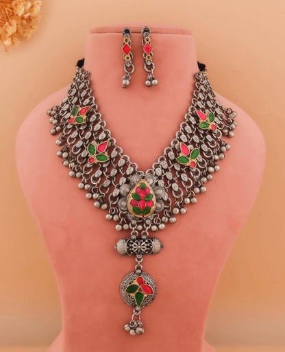 Oxidized  Meenakari Necklace