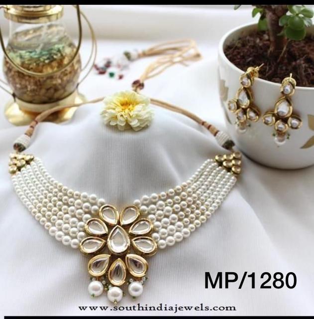 Elegant Pearl and Kundan Jewelry Set
