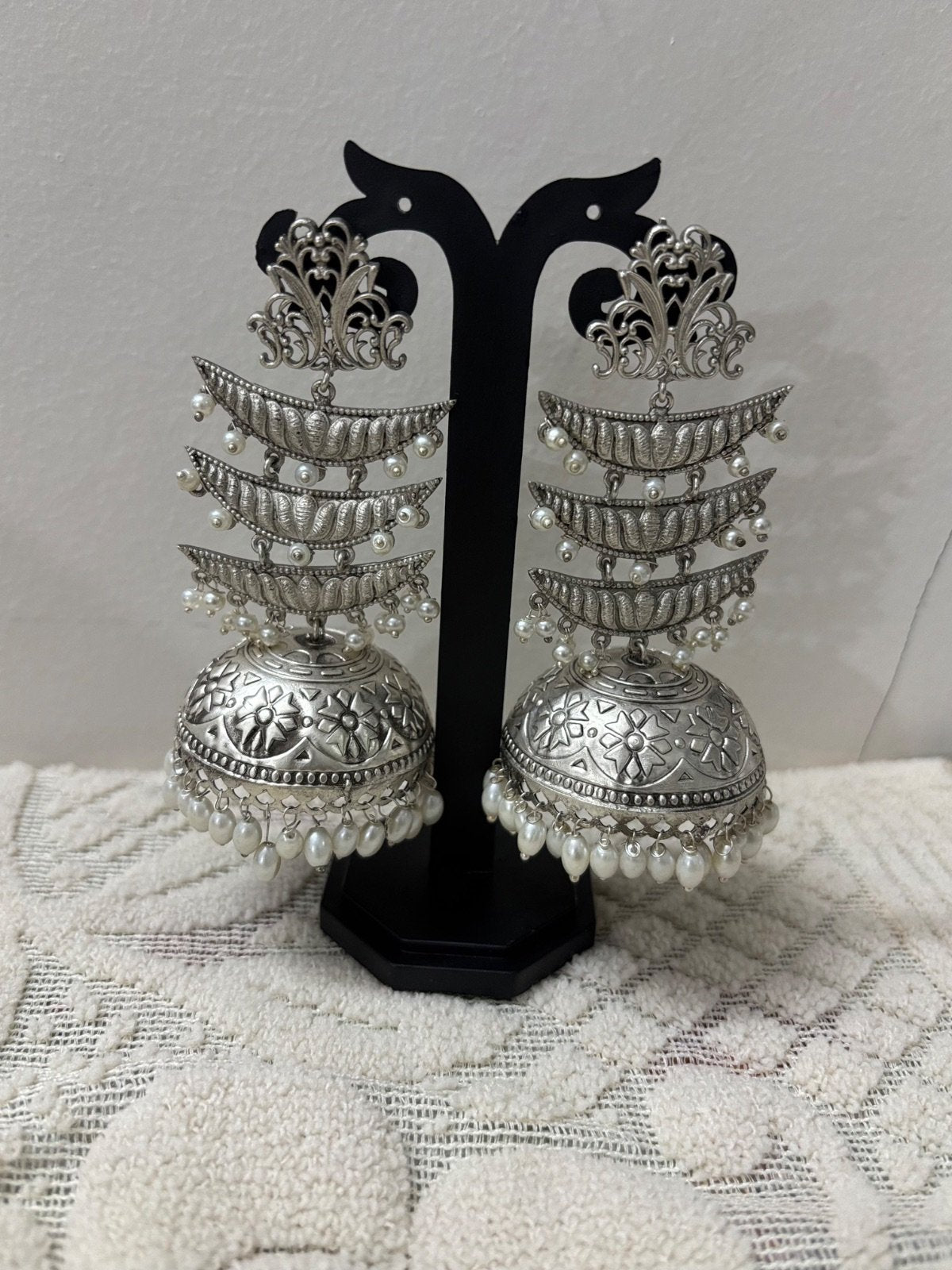 Elegant Oxidized Silver Jhumka Earrings