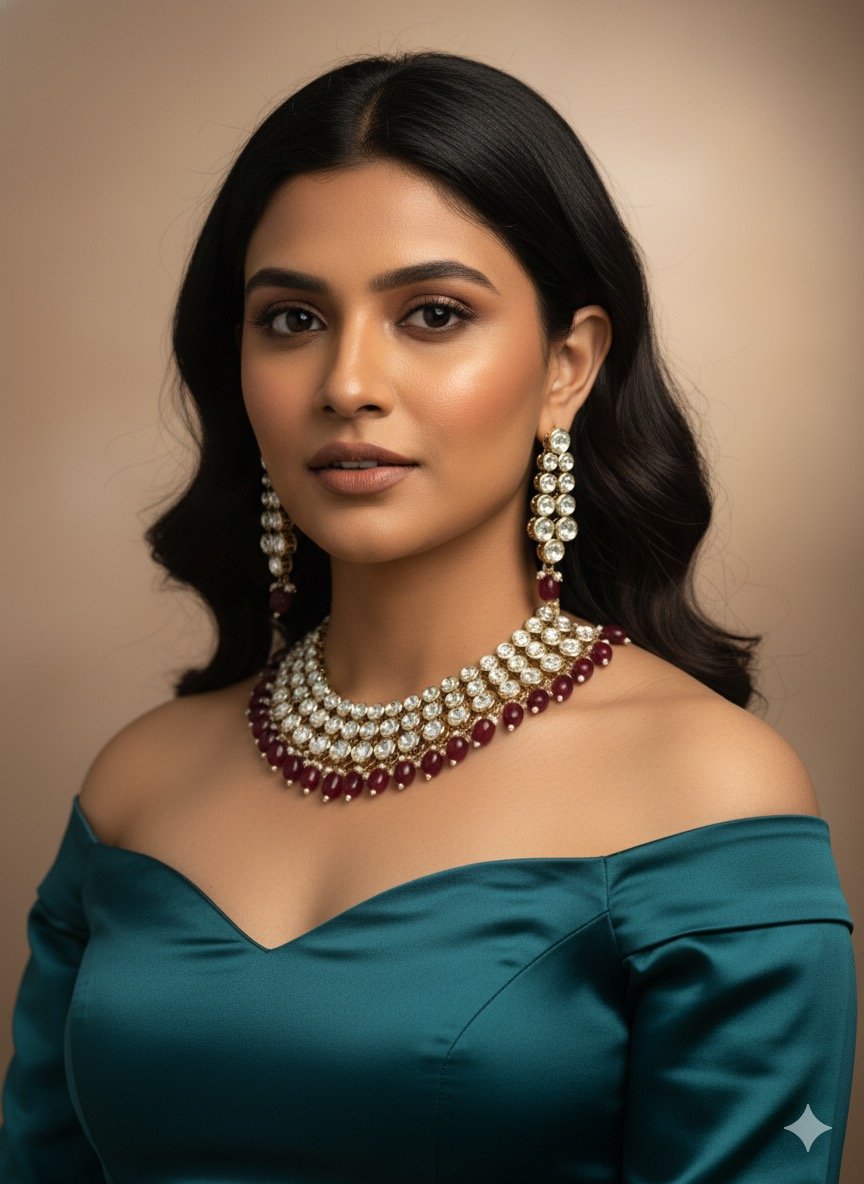 Moissanite Bridal Look Jewelry Set with Ruby Accents