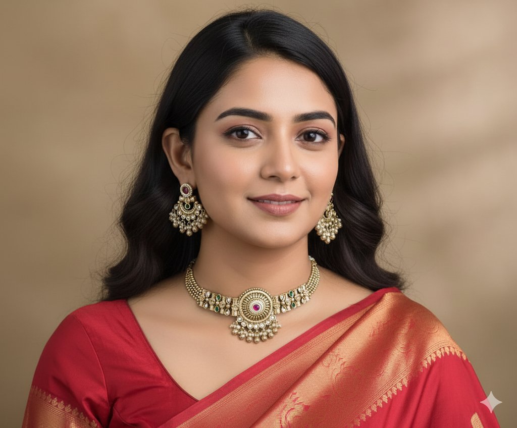 Antique Jewelry Set with Earrings for Silk Sarees