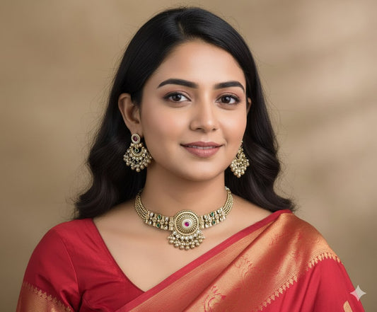 Antique Jewelry Set with Earrings for Silk Sarees