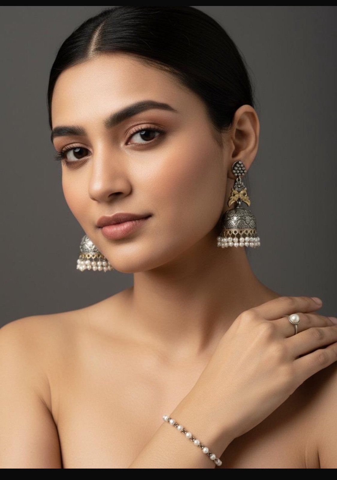 Dual Toned Oxidized Silver Jhumka Earrings