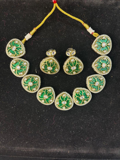 Elegant Green Meenakari Jewelry Set