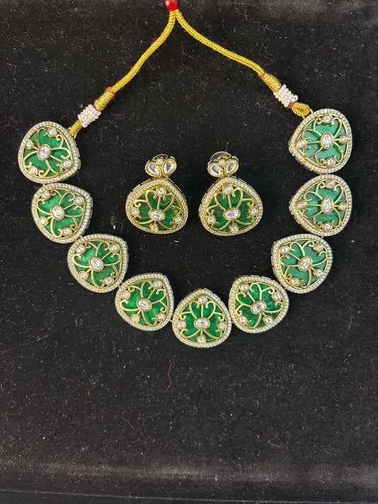 Elegant Green Meenakari Jewelry Set