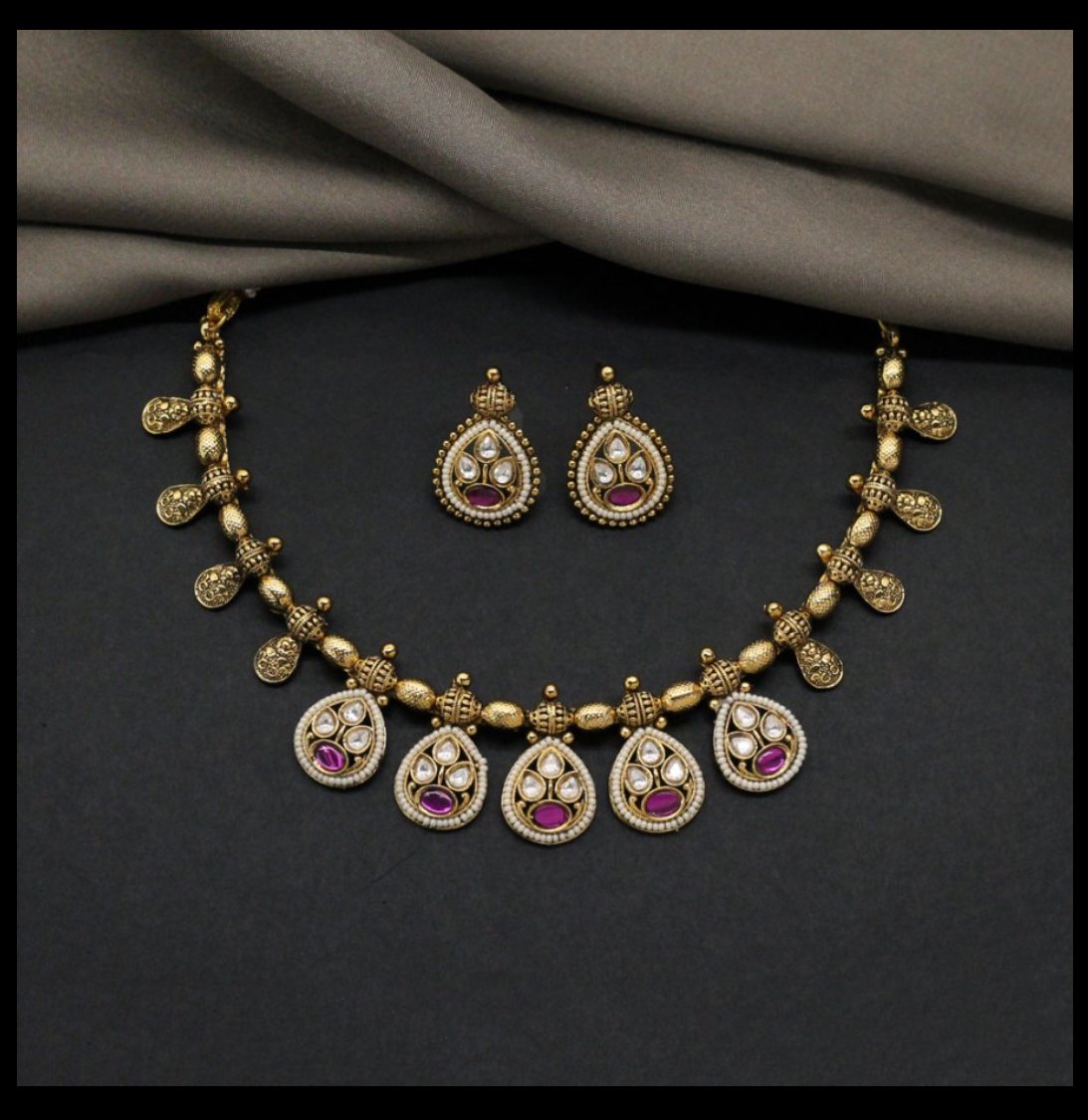 Antique Gold Plated Necklace Set with Earrings
