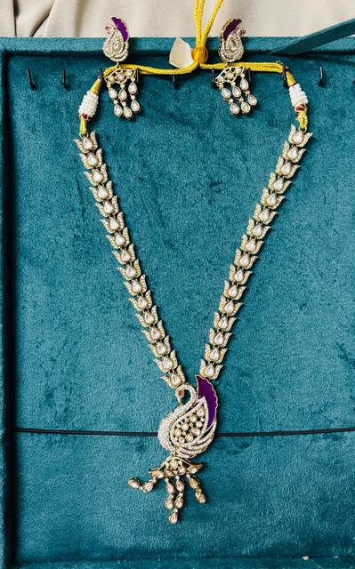 Ethnic Mossainite Peacock Jewelry Set with Earrings