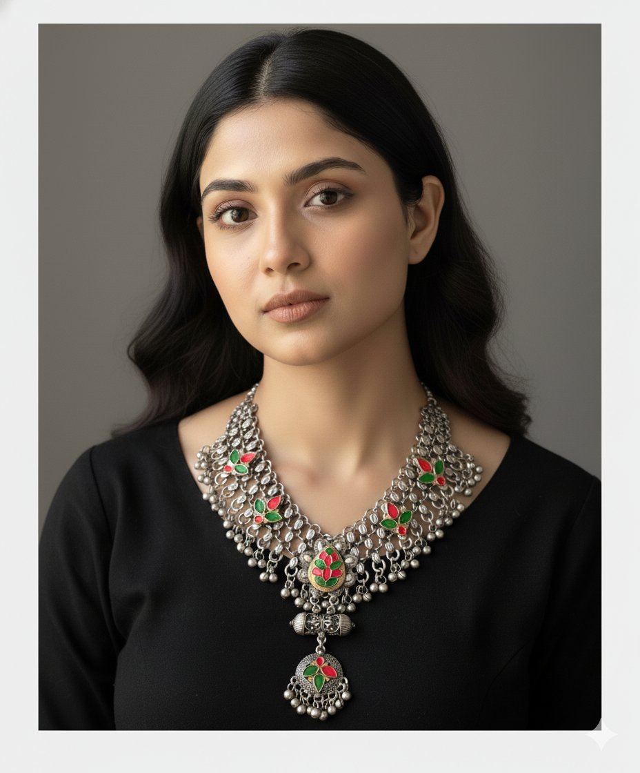 Oxidized  Meenakari Necklace