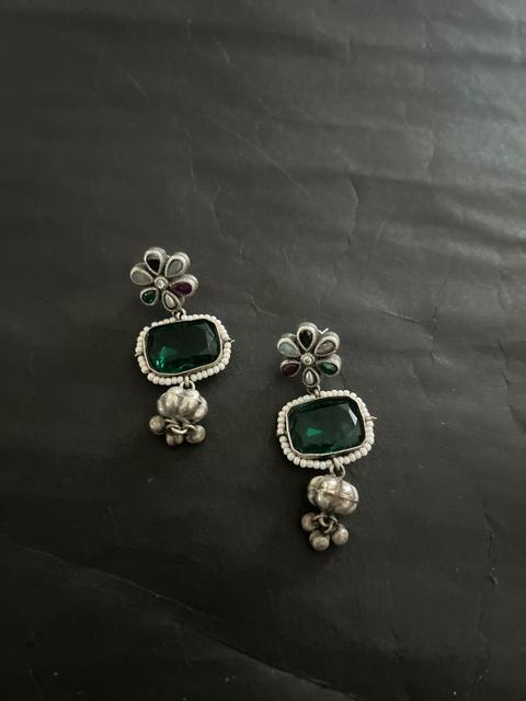 Elegant Green Stone Oxidized Earrings