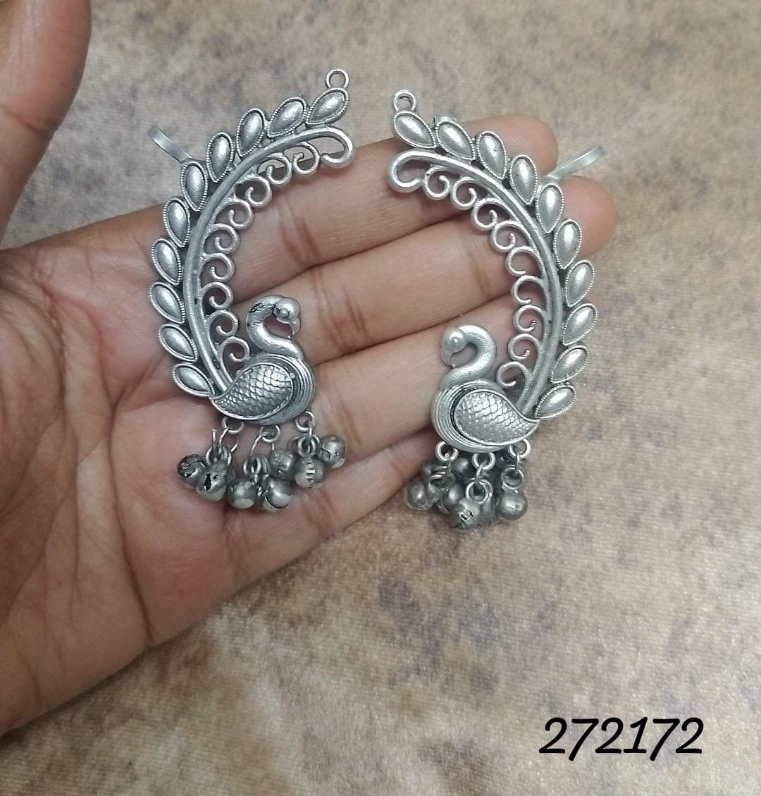 Peacock Design Oxidized Silver Ear cuff