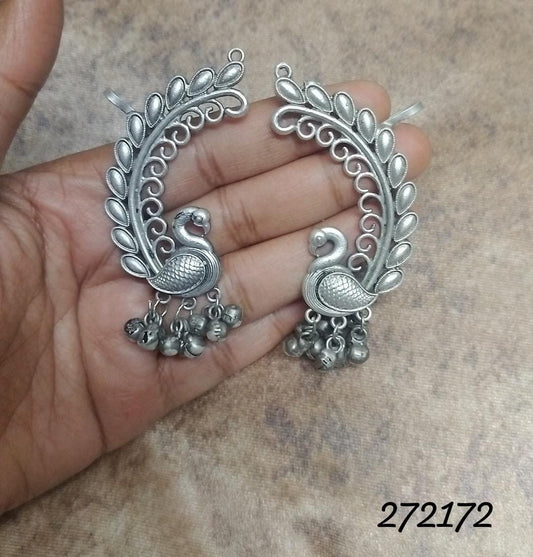 Peacock Design Oxidized Silver Ear cuff