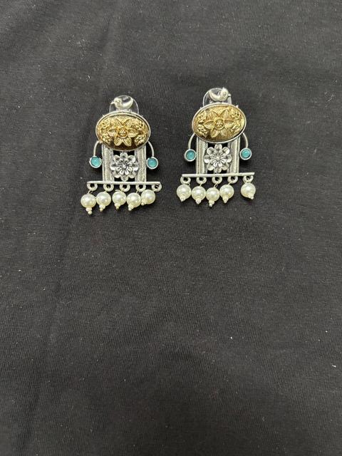 Oxidized Silver-Tone Earrings with Pearl Drops