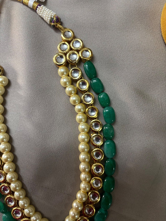 Elegant Kundan and Green Pearl Necklace