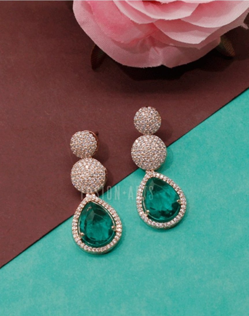 Elegant Green Teardrop American Diamond Earrings