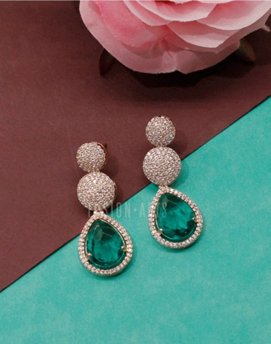 Elegant Green Teardrop American Diamond Earrings