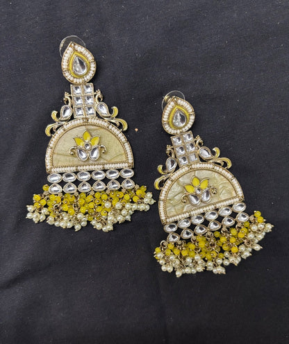 Kundan (Yellow Coloured) Dangle Earrings