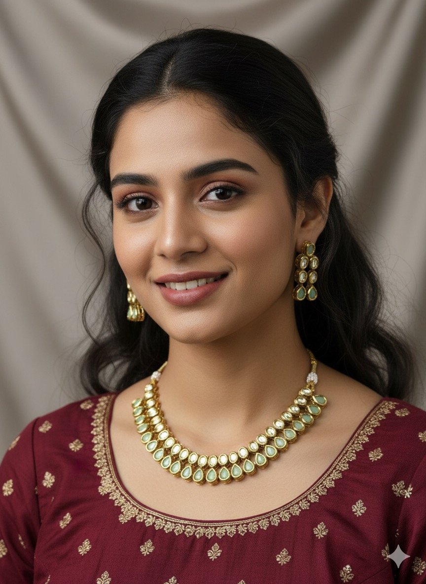 Elegant Kundan (Light Green) with Meenakari Jewelry Set