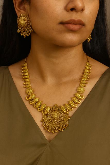 Antique Gold Plated Necklace Set with Earrings