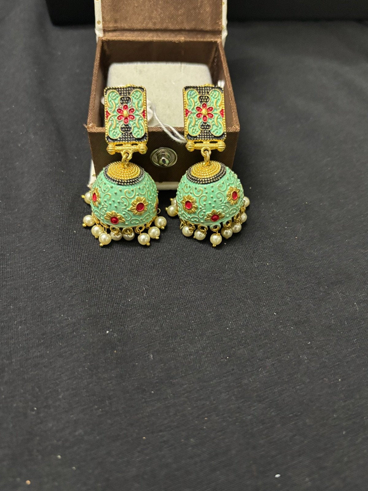 Elegant Meenakari Jhumka Earrings with Pearl Accents