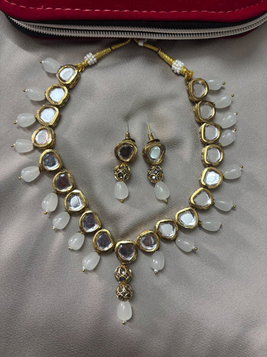 Elegant Kundan with Meena Work Jewelry Set with White Accents