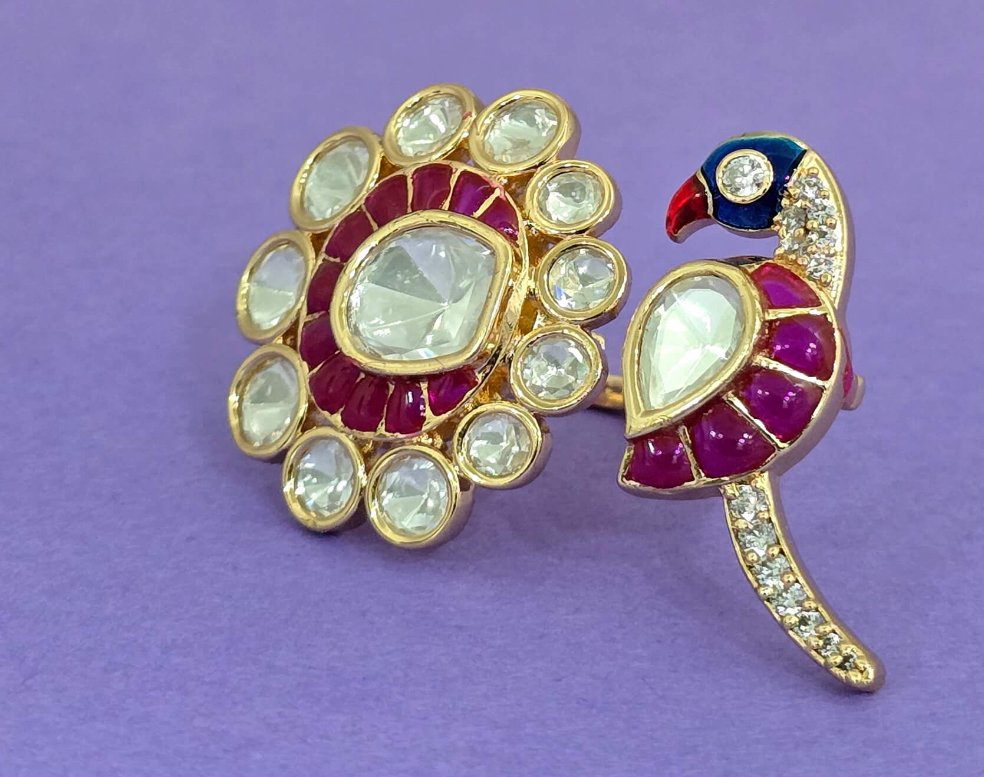 Designer Kundan Adjustable Ring Set