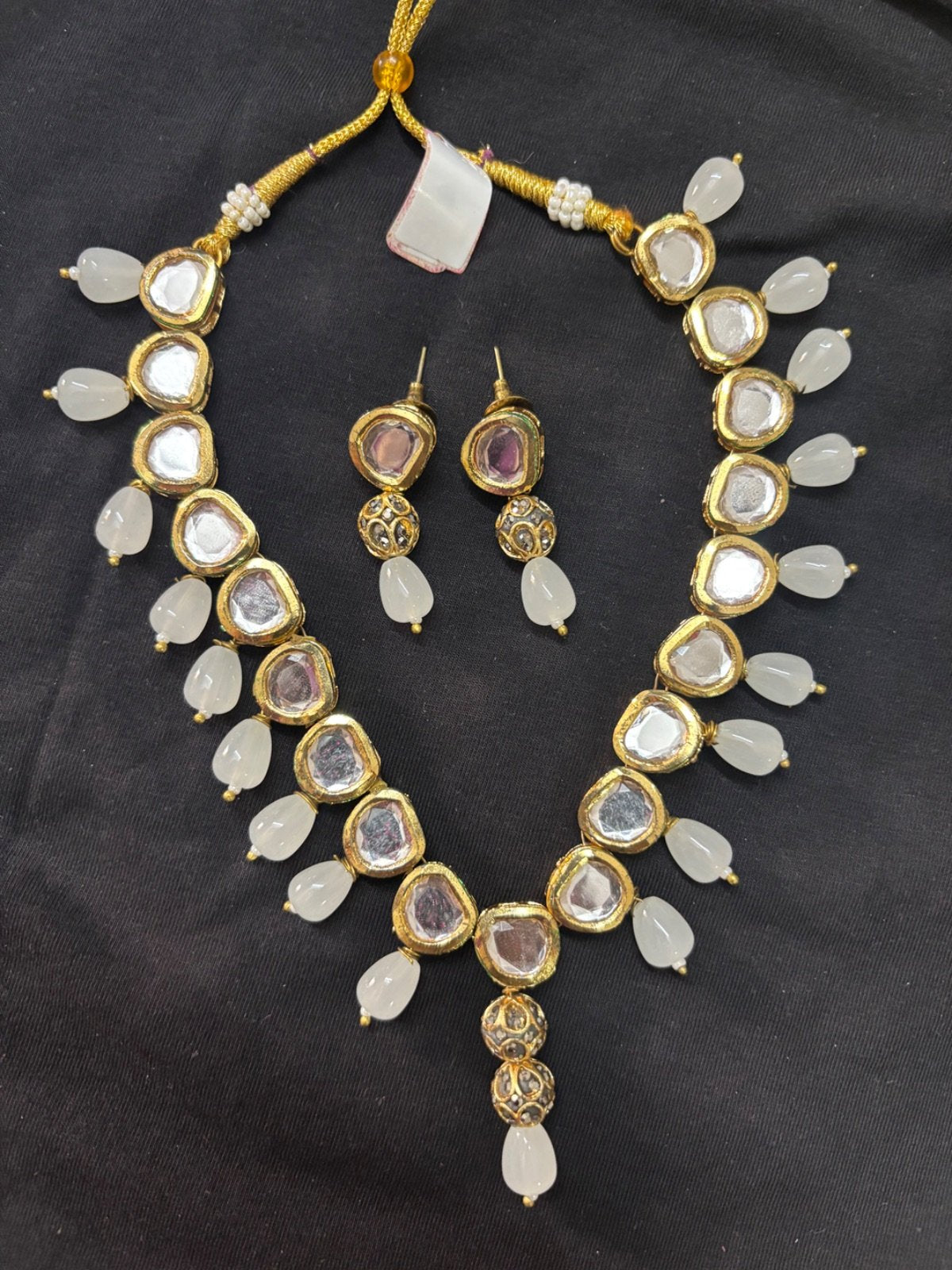 Elegant Kundan with Meena Work Jewelry Set with White Accents