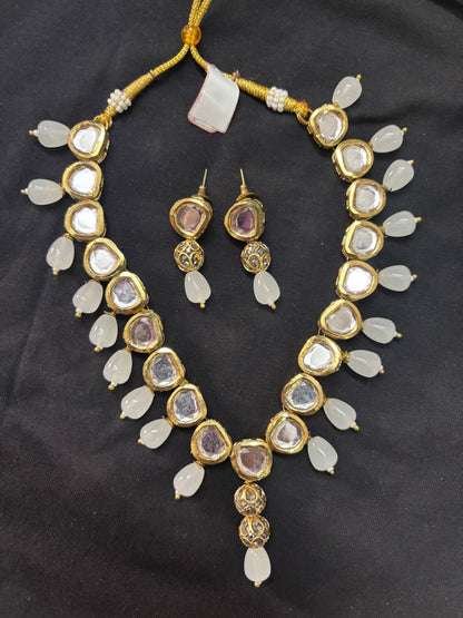 Elegant Kundan with Meena Work Jewelry Set with White Accents