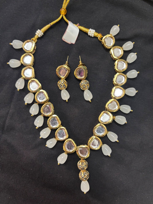 Elegant Kundan with Meena Work Jewelry Set with White Accents