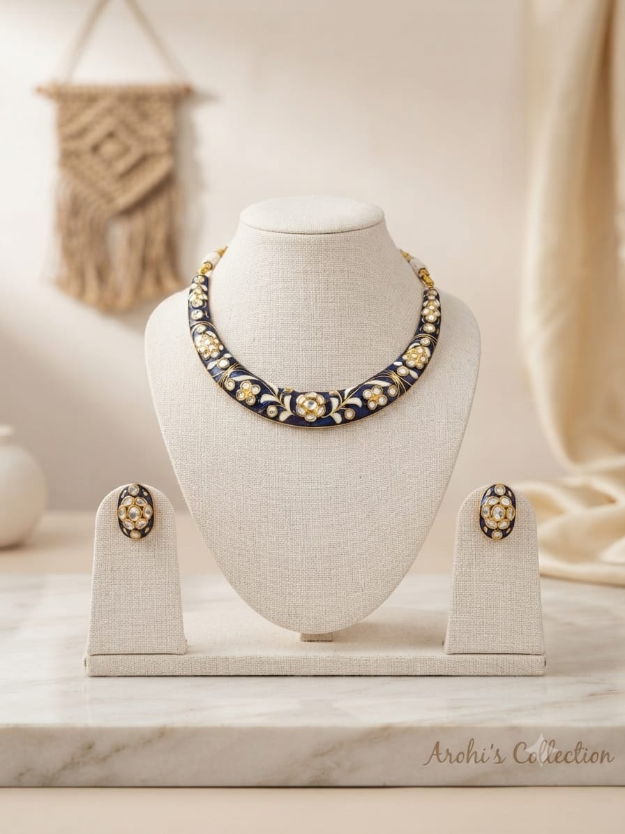 Royal Navy Blue Meenakari Hasli Choker Set