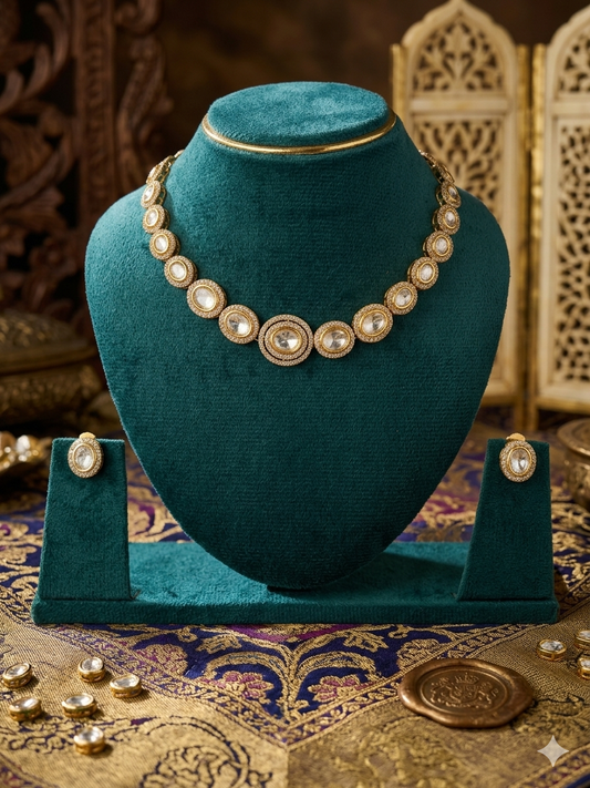 Anamika - Royal Golden Touch Polki Kundan One Liner Set for premium look