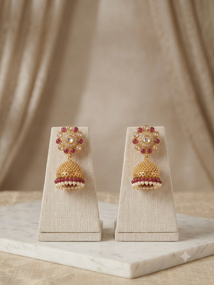 Riwaya - Royal Ruby Floral Choker & Jhumka Set