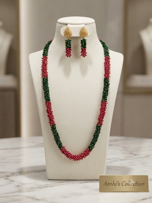 Ruby & Emerald Dual-Tone Beaded Rani Haar Set