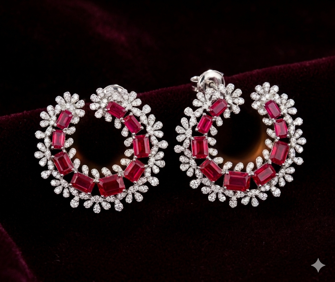 Cz Earrings with Rubi stone for premium look