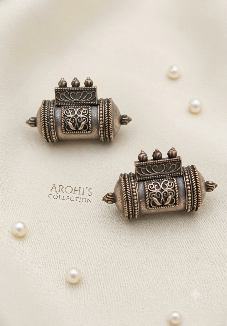 Vintage Box Style Oxidized Studs