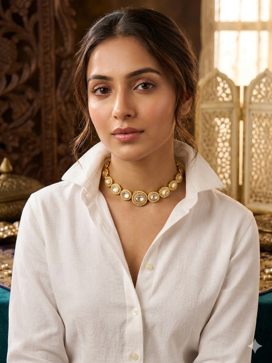 Anamika - Royal Golden Touch Polki Kundan One Liner Set for premium look