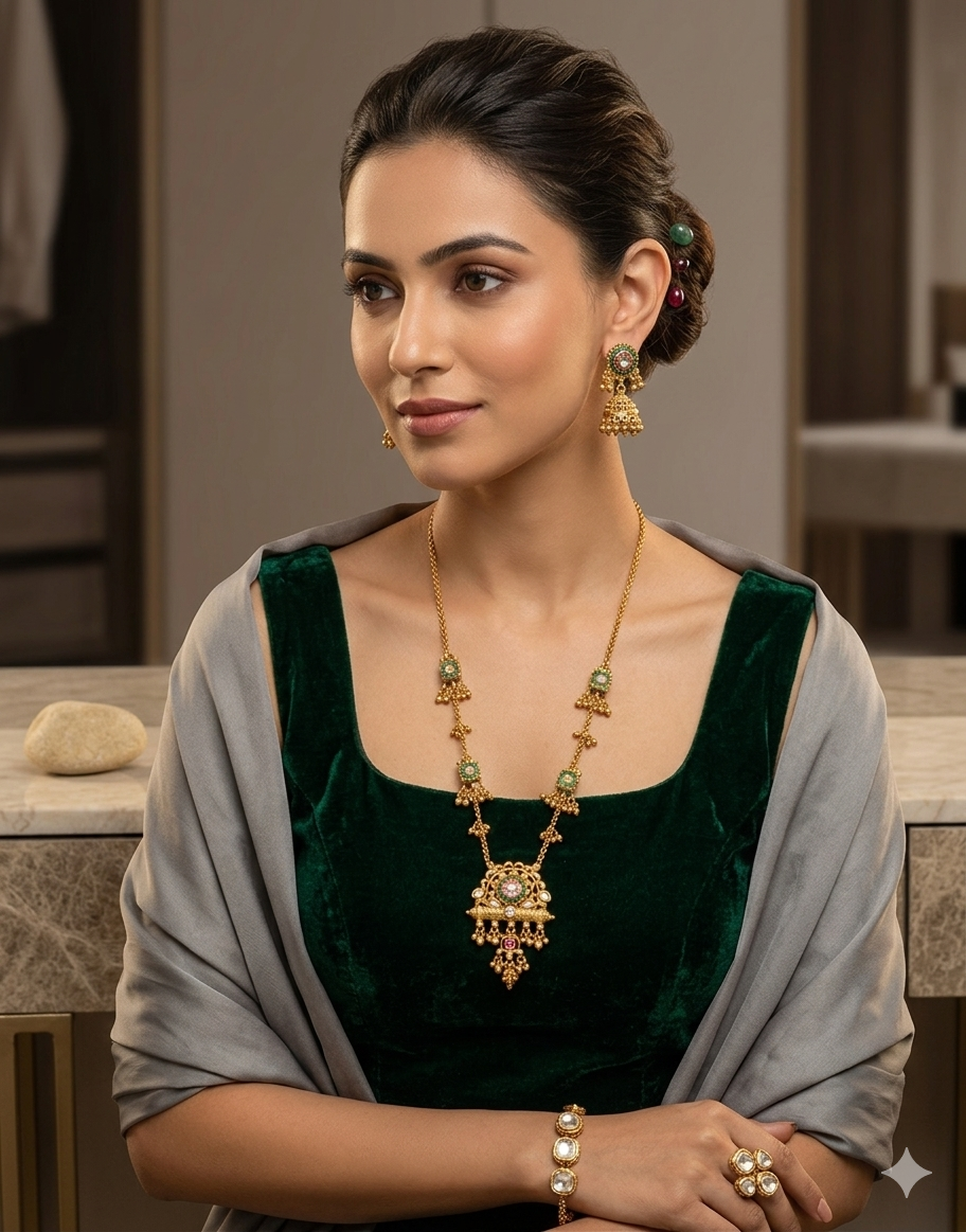 Antique Gold Plated Necklace Set with Earrings