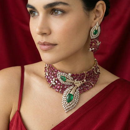 Inayat - Combo of Rich Rubi and Emerald Colored Doublets Statement Set