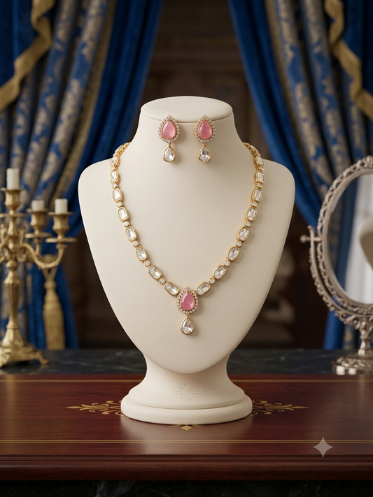 Gulal -  Light pink stone with Polki set