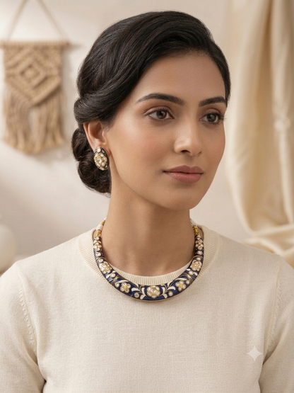 Royal Navy Blue Meenakari Hasli Choker Set
