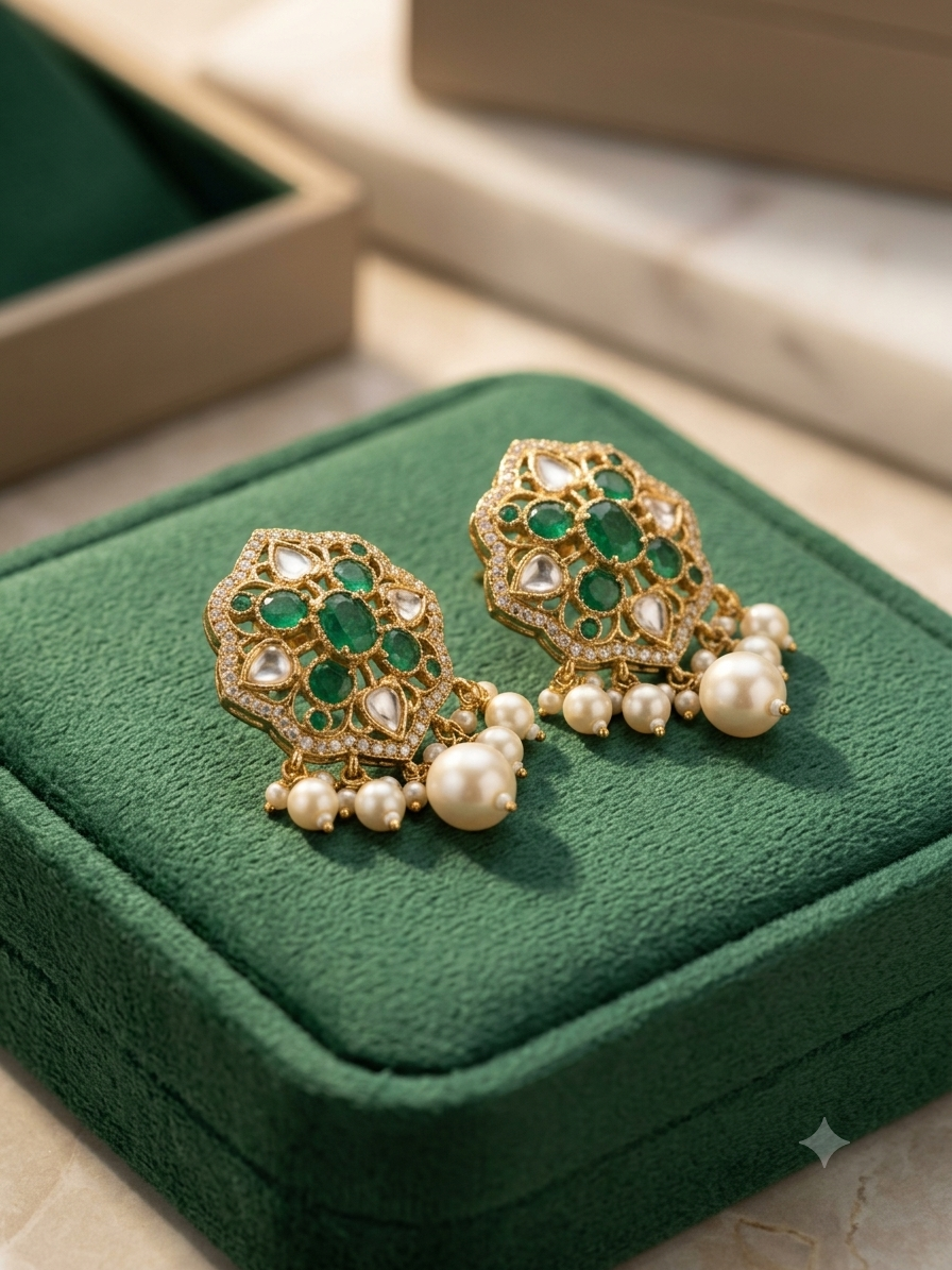 Naira - Emerald and Mother of pearls choker set