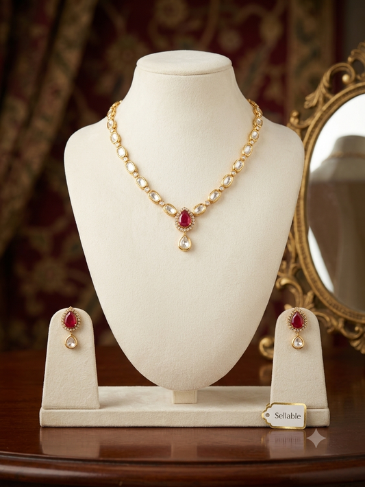 Rubika - Rubi stone and Polki Set
