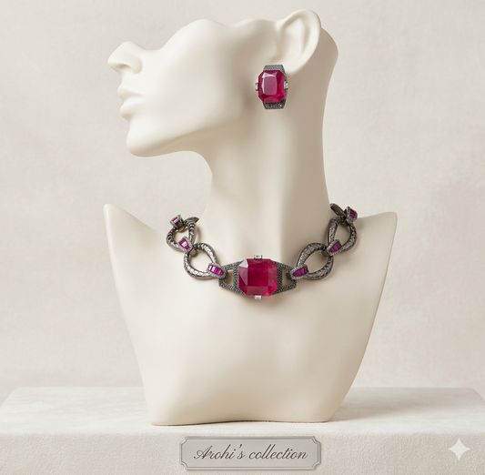 Ethereal Elegance – Emerald Statement Necklace & Earring Set